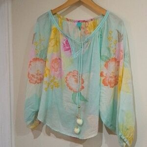 E1 Farm Rio XS sheer floral peasant boho top